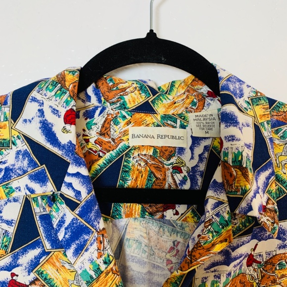 Vintage Banana Republic Button Up Shirt Medium Equestrian Horse Print Preppy - Picture 6 of 15